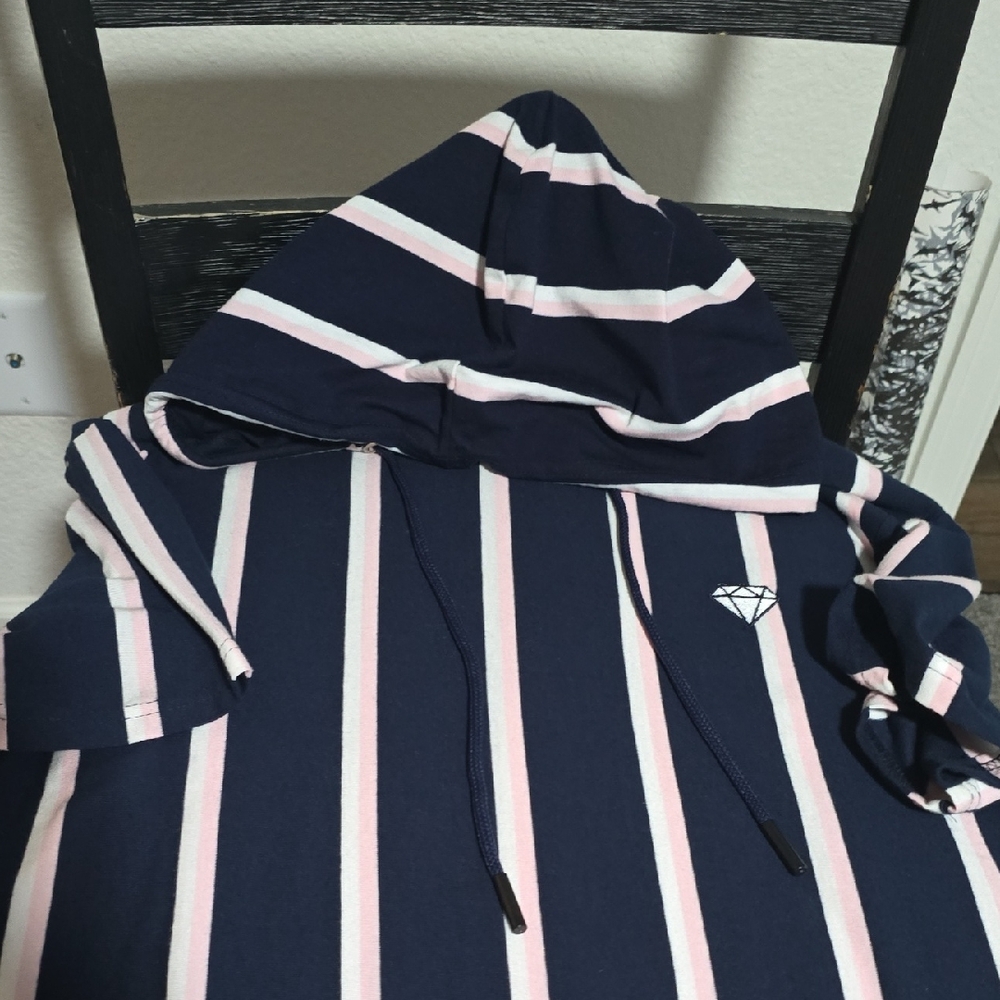 Navy and Pink Striped Kids Hoodie